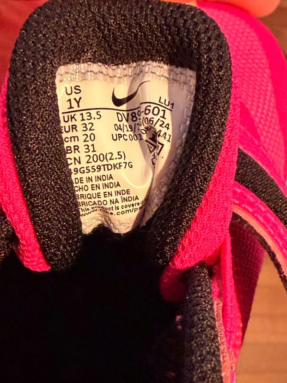 Nike Kids Hot Pink and Black Velcro Sneakers